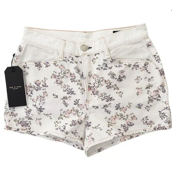 Rag & Bone NWT $185 Micro Floral Ellie Denim Shorts White Size 26 Made in USA - Picture 3 of 5